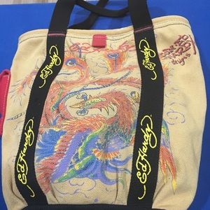 Ed Hardy Canvas Tote Bags Color Red/Yellow/Blue